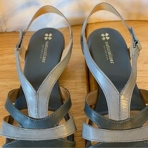 Naturalizer Sandals ‘Neina’ Heather Blue & Heather Gray Leather 1.5” Heel - Picture 7 of 11